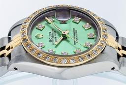 Rolex Ladies 2 Tone 14K Green VS Diamond Datejust Wristwatch
