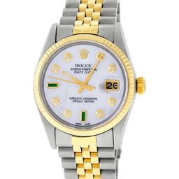 Rolex Mens 2 Tone 14K Mother Of Pearl Diamond 36MM Datejust Wristwatch