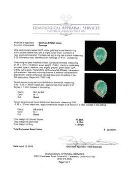 GIA Cert 17.66 ctw Emerald and Diamond Ring - 14KT Yellow Gold