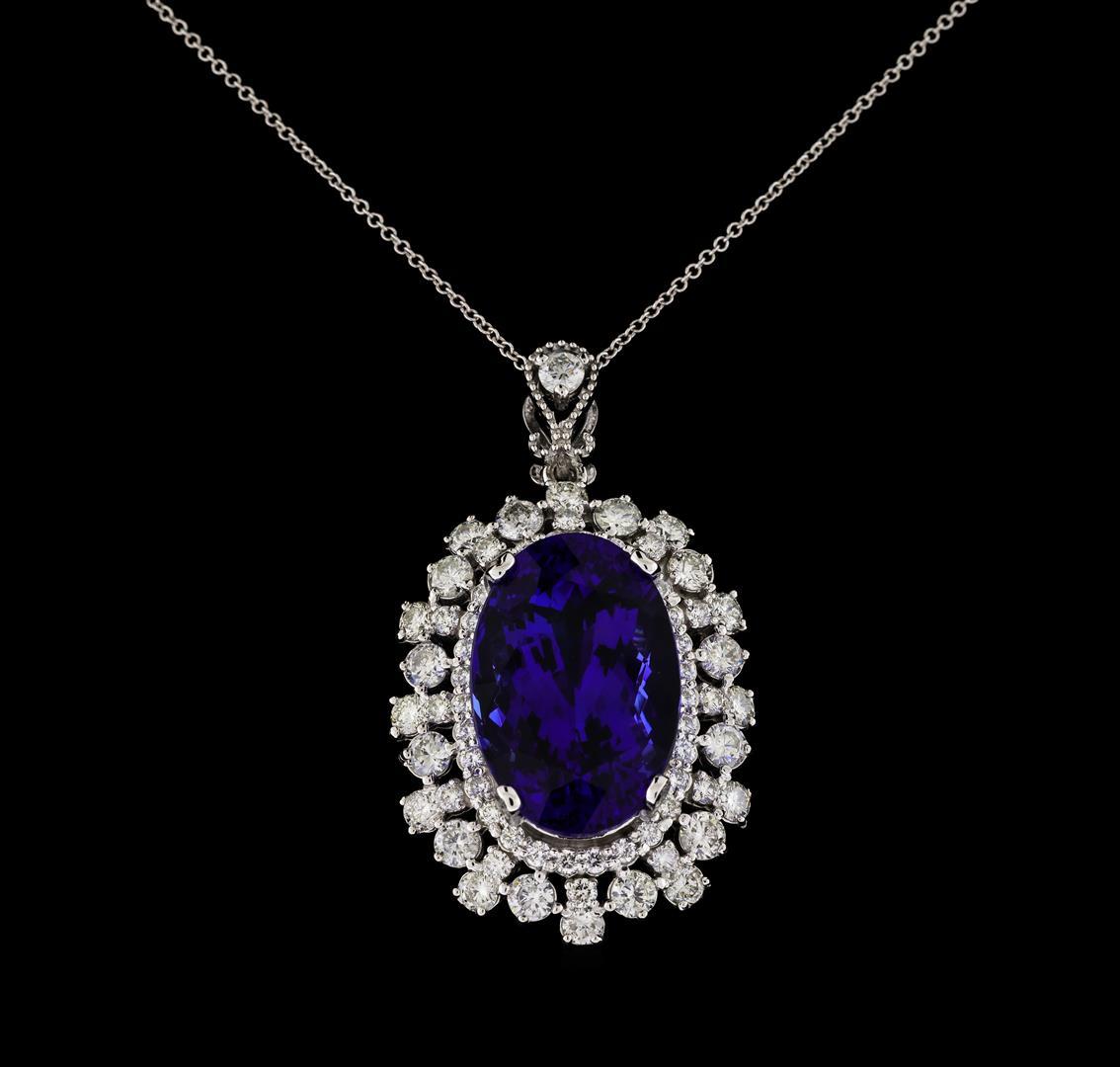 20.96 ctw Tanzanite and Diamond Pendant With Chain - 14KT White Gold
