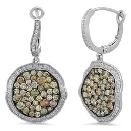 14k White Gold 2.54CTW Diamond and Multicolor Dia Earrings, (Gold)