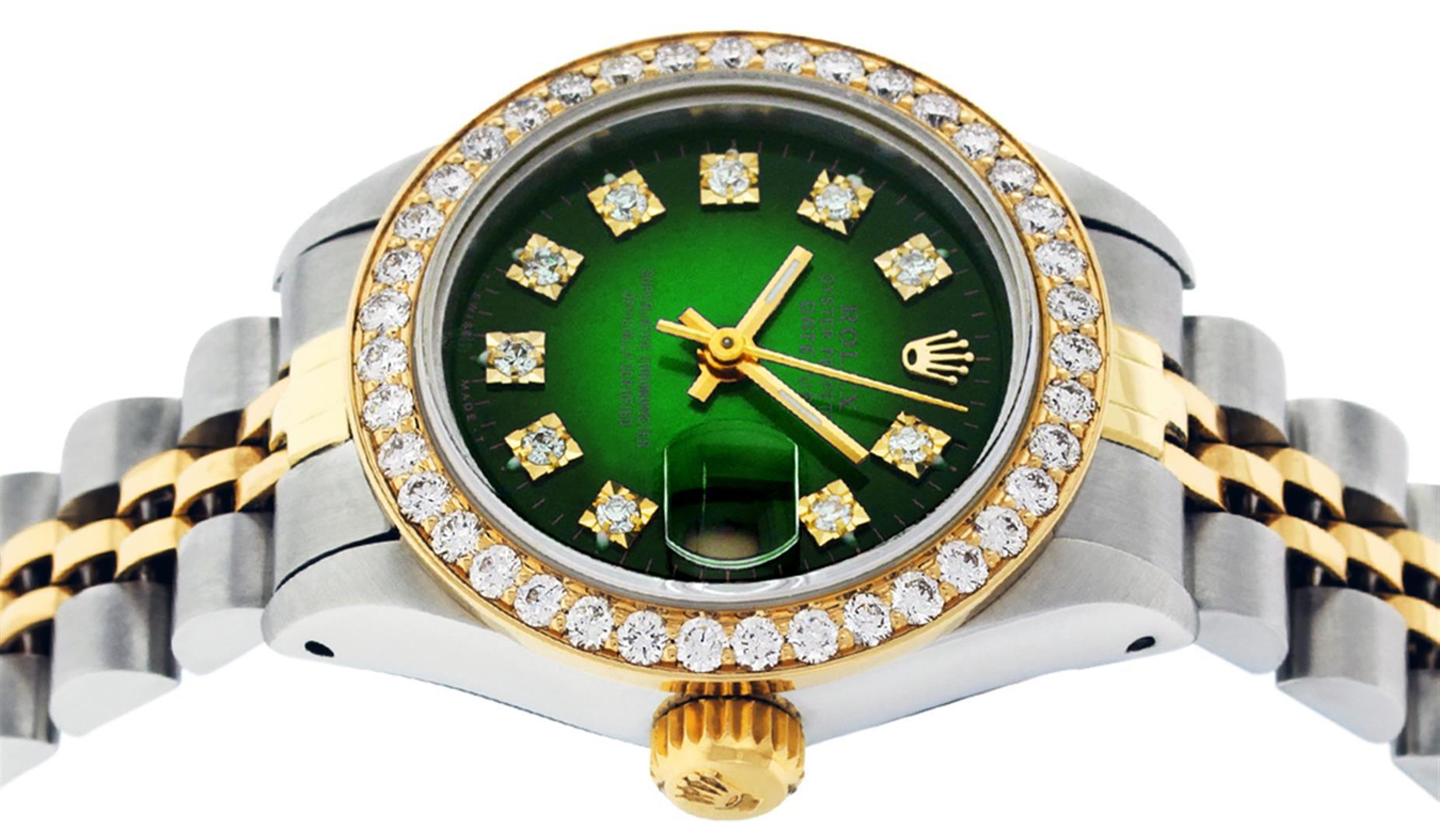 Rolex Ladies 2 Tone 14K Green Vignette VS Diamond Datejust Wristwatch