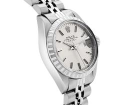 Rolex Ladies Stainless Steel Silver Index Dial Engine Turn Bezel Date Watch With
