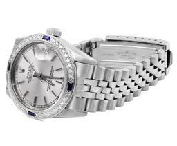 Rolex Midsize 31MM Quickset Stainless Steel Silver Index 18K Diamond And Sapphir