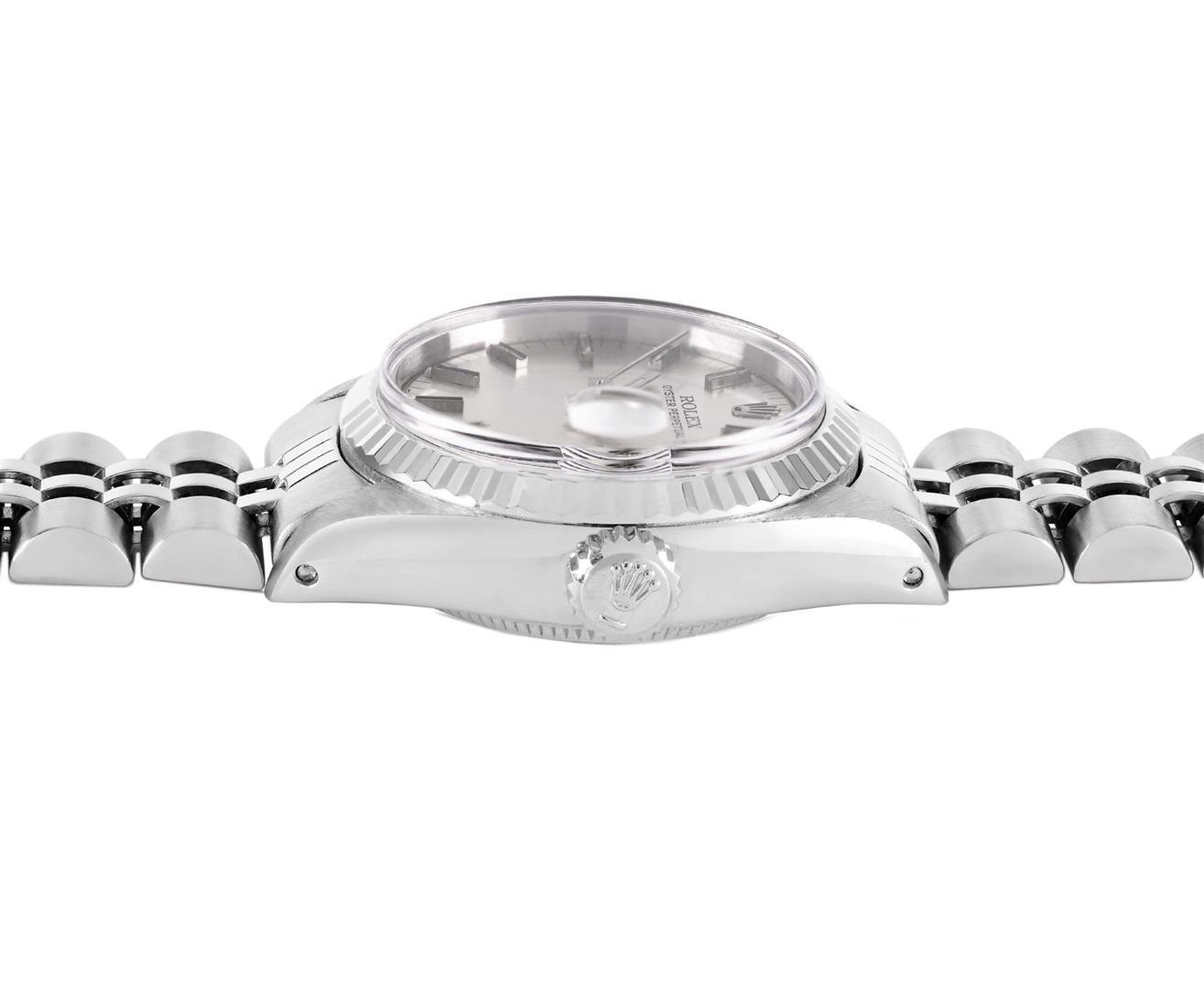 Rolex Ladies Stainless Steel Silver Index White Gold Fluted Bezel Date Watch