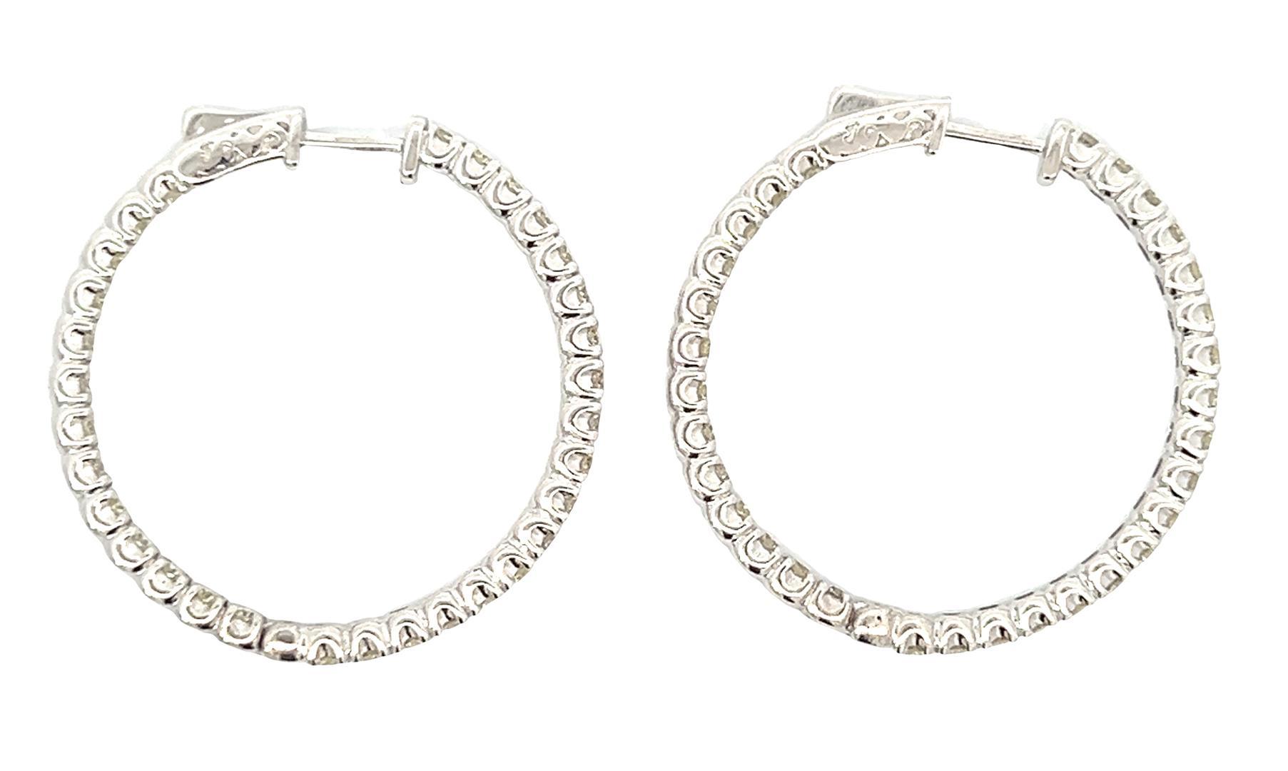 4.15 ctw Diamond Hoop Earrings - 14KT White Gold