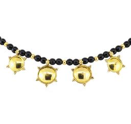 16 Inch Black Bead Station Necklace - 22KT Yellow Gold