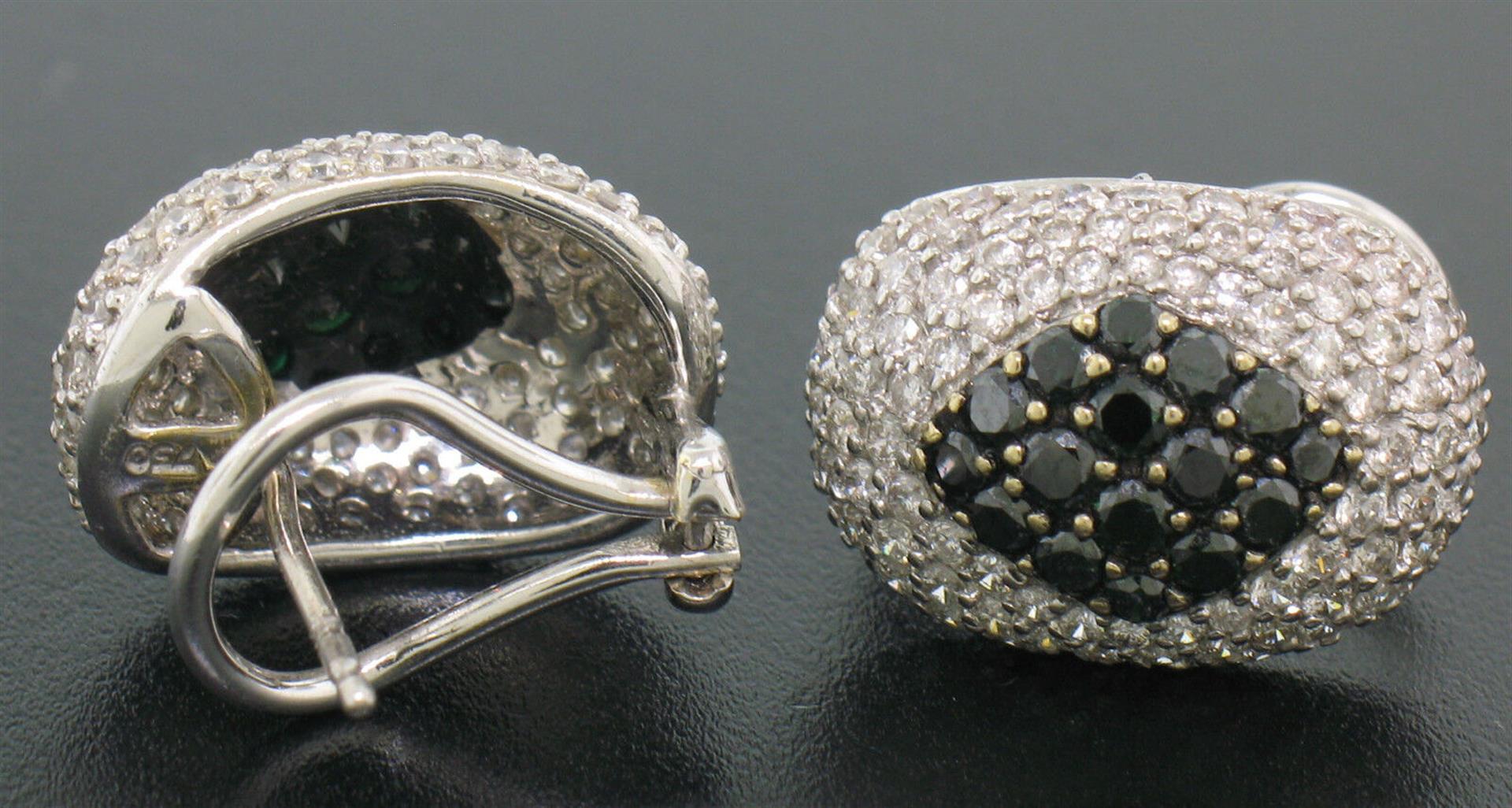 18k Solid White Gold 3.60 ctw White & Black Diamond Drenched Dome Button Earring
