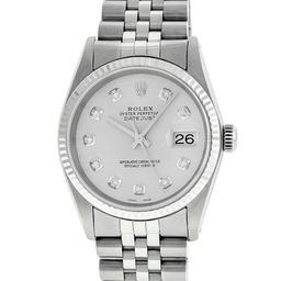 Rolex 36MM Stainless Steel Silver Diamond Datejust Wristwatch
