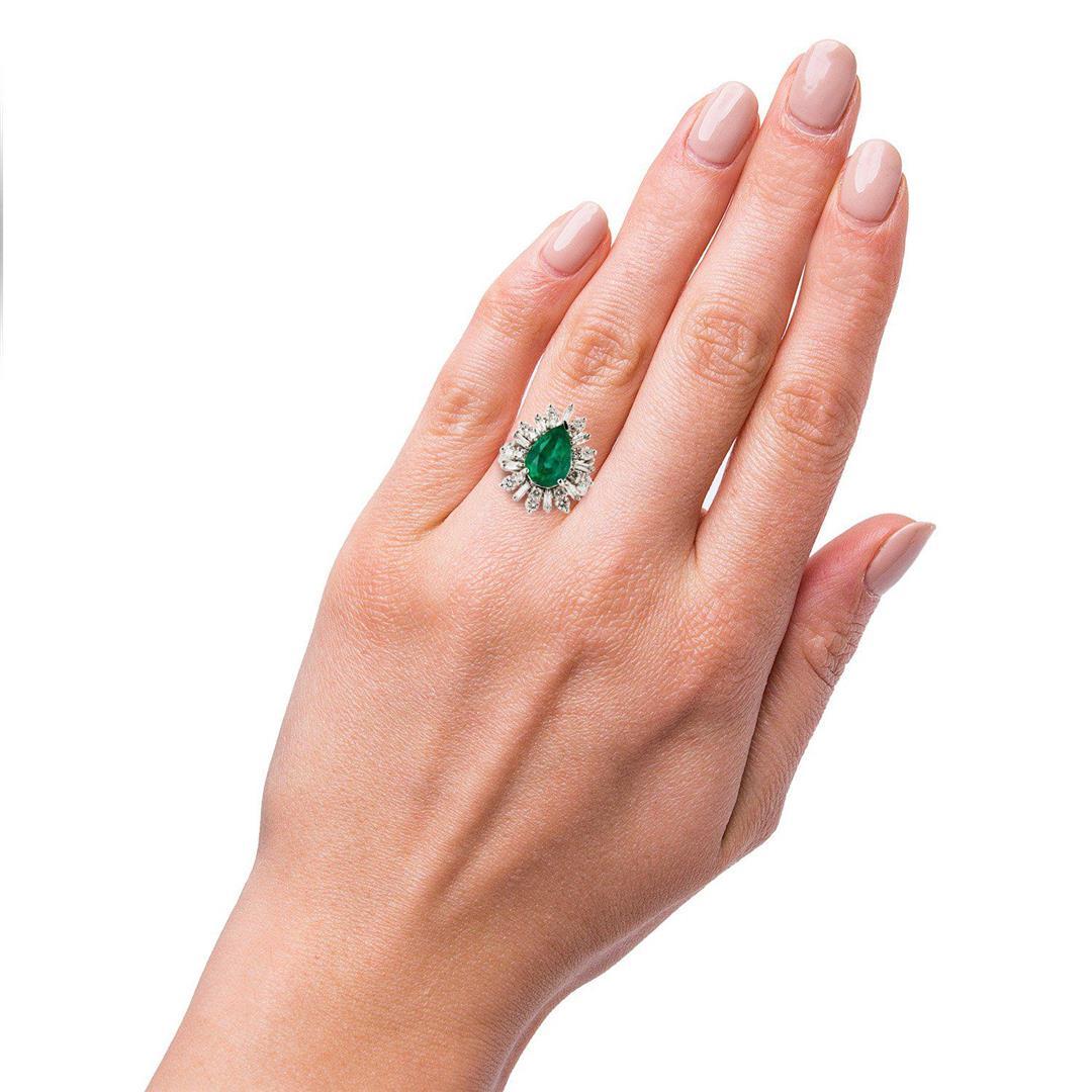 3.48 ctw Emerald and 1.67 ctw Diamond 14K White Gold Ring