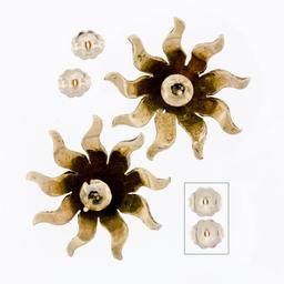 Antique Victorian 14K Yellow Gold Seed Pearl Large Domed Starburst Stud Earrings