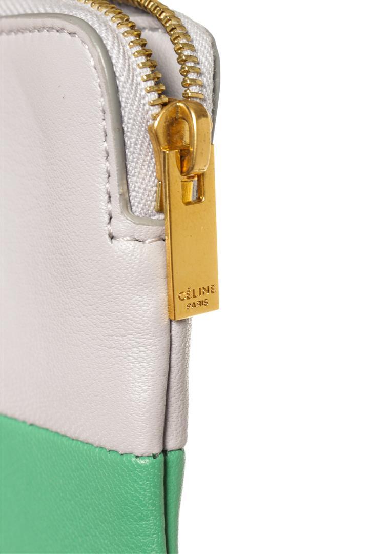 Celine Gray & Green Bicolor Solo Clutch Leather Coin Pouch