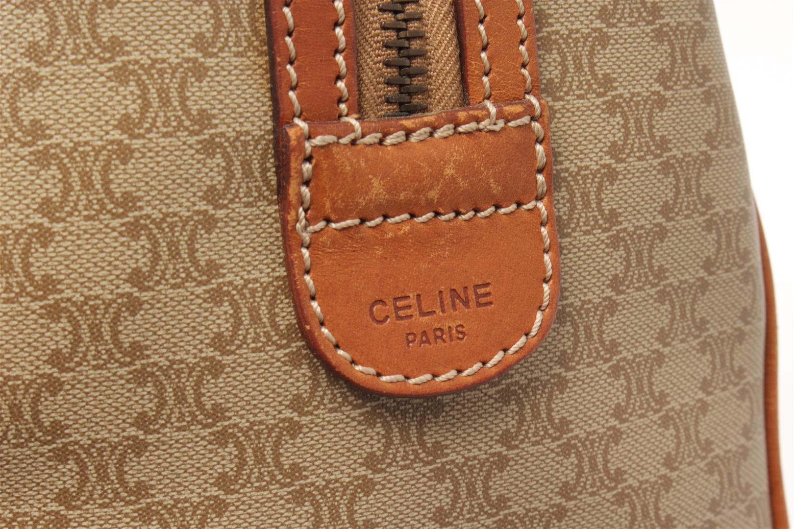 Celine Beige Canvas Leather Mini Boston Bag