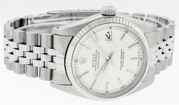 Rolex Mens Stainless Steel 36MM Silver Index 14K White Gold Fluted Bezel Datejus
