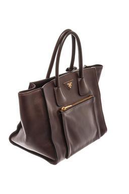 Prada Brown Nero Glace Calf Leather Double Tote Bag