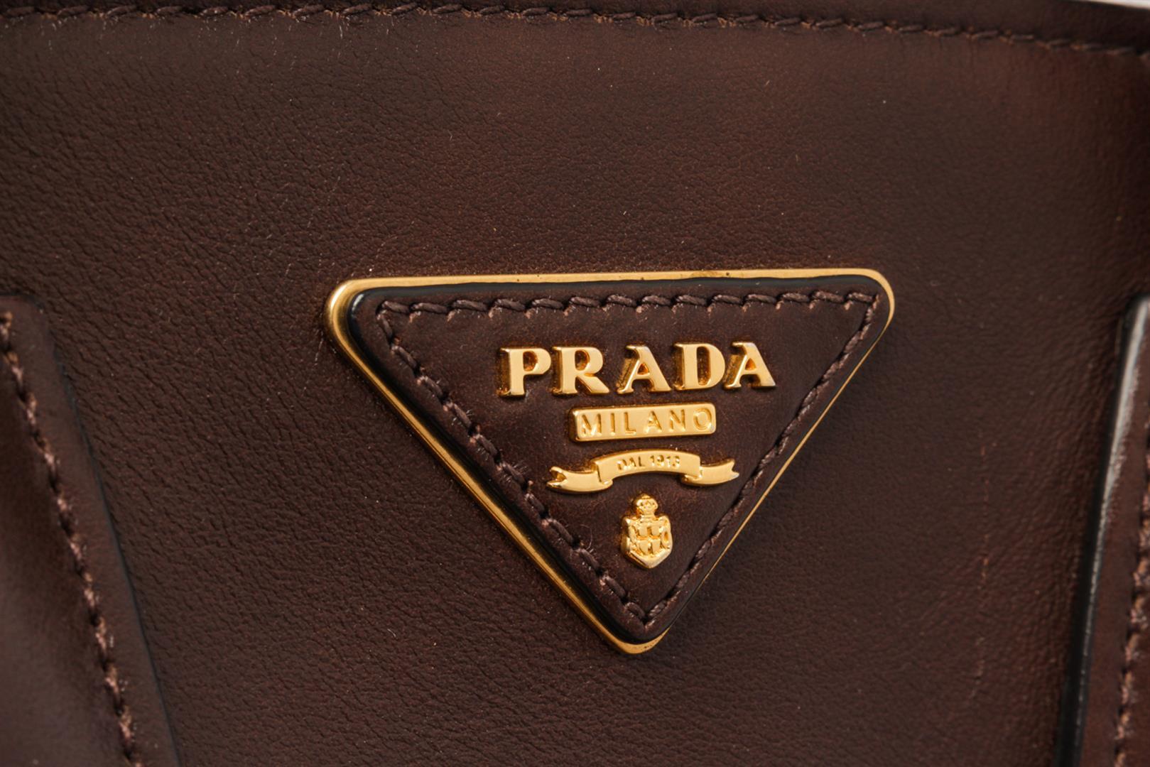 Prada Brown Nero Glace Calf Leather Double Tote Bag