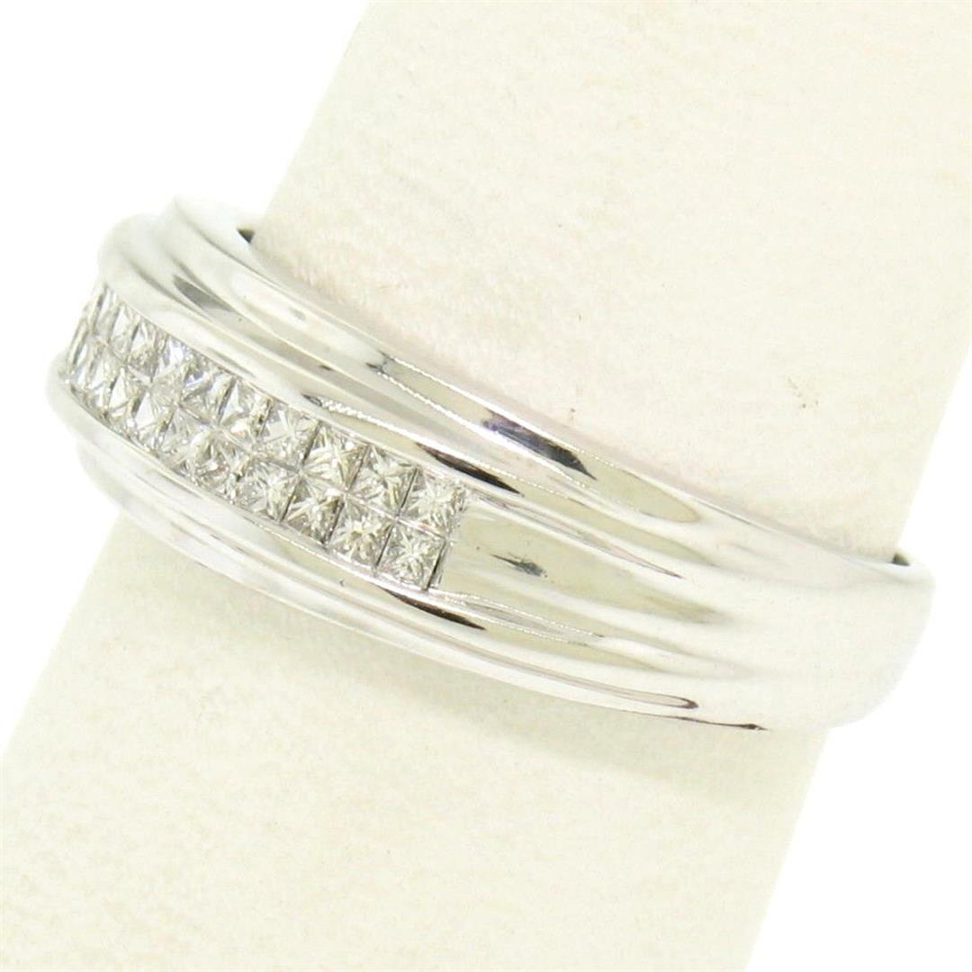 14k Solid White Gold 0.56 ctw 2 Row Invisible Set Princess Cut Diamond Band Ring