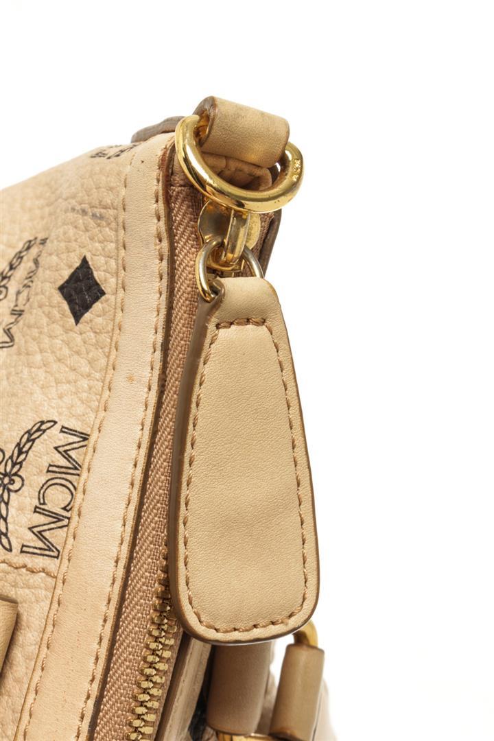 MCM Beige Leather Visetos Shoulder Bag