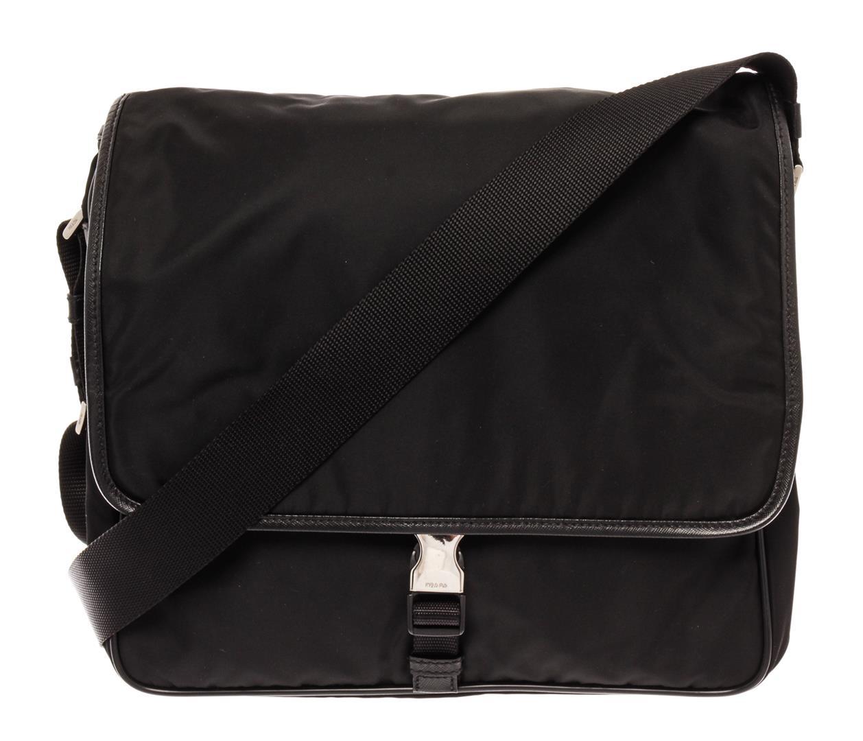 Prada Black Nylon Saffiano Trimmed Tessuto Messenger Bag