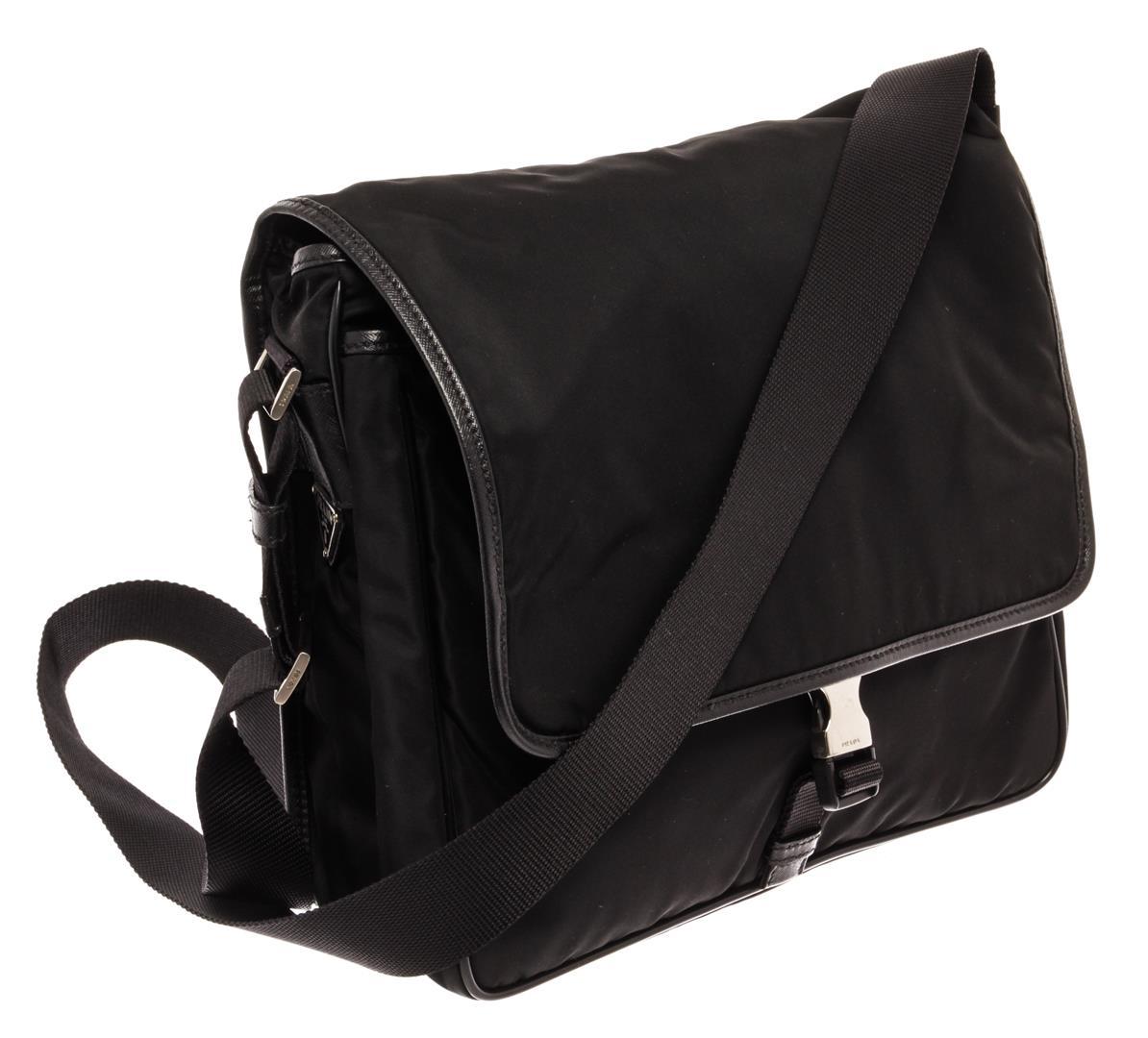 Prada Black Nylon Saffiano Trimmed Tessuto Messenger Bag