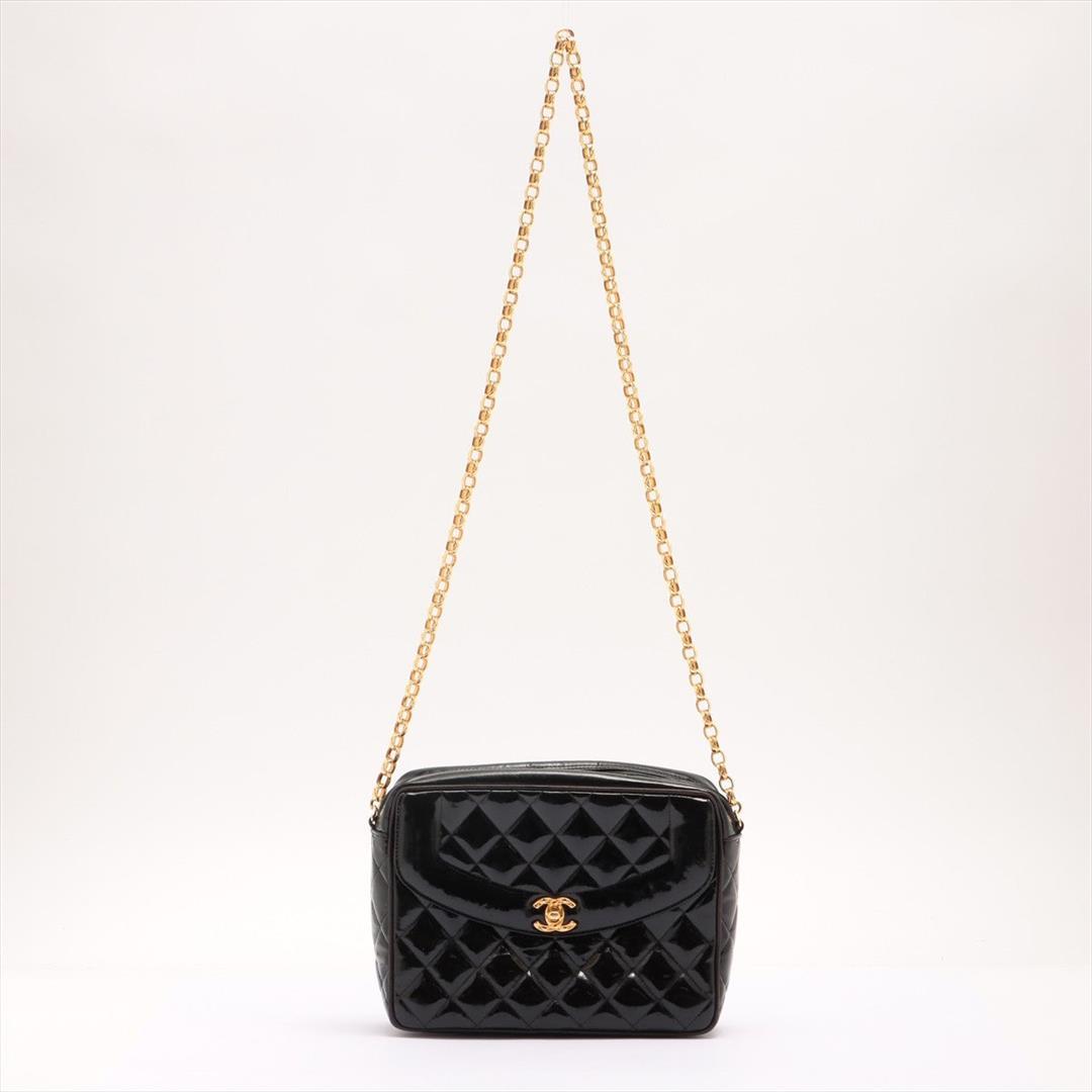 Chanel Black Quilted Patent Leather CC Diana Camera Shoulder Bag
