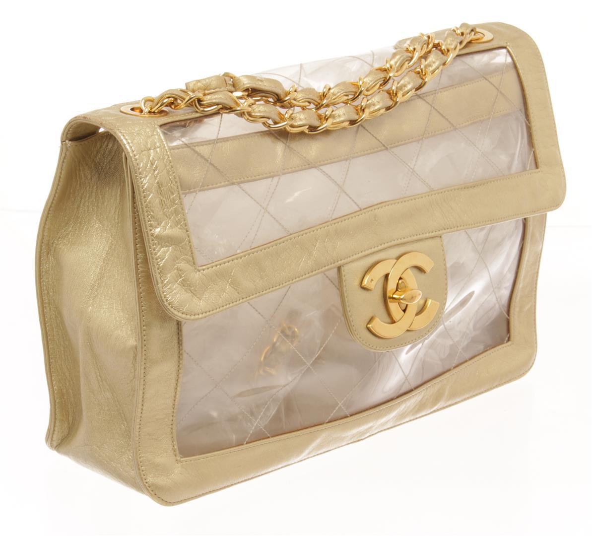 Chanel Vinyl Gold Lambskin Flap Maxi Shoulder Bag
