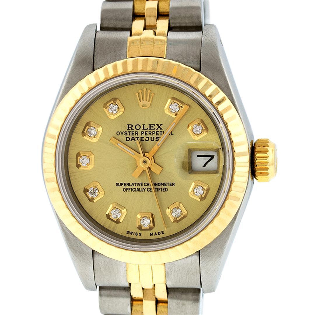 Rolex Ladies Two Tone 18K Yellow Gold And Steel Champagne Diamond Quickset Datej