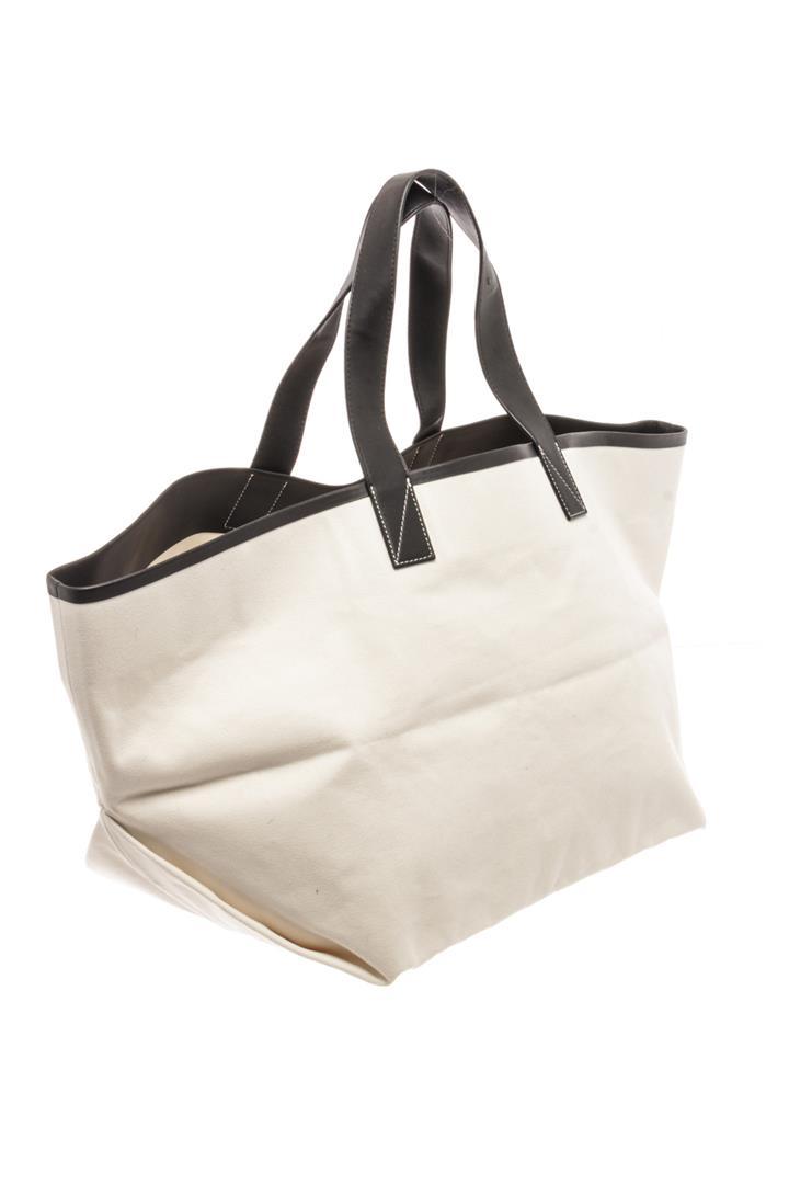 Celine White Canvas with Leather Medium Logo Tote Bag