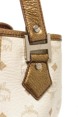 MCM White Leather Lion Visetos Shopper Bag