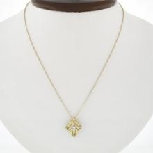Antique Art Deco 14K Yellow Gold Diamond Open Filigree Milgrain Pendant Necklace