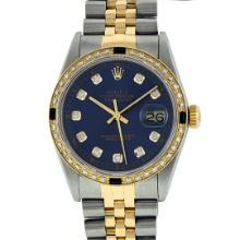 Rolex Mens Two Tone Blue Diamond And Sapphire Diamond Bezel Datejust Wristwatch