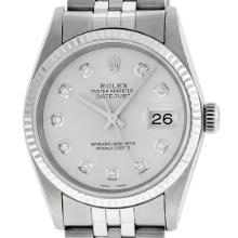 Rolex 36MM Stainless Steel Silver Diamond Datejust Wristwatch