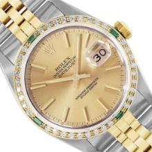 Rolex 36MM 2Tone 18K Yellow Gold Diamond And Emerald Datejust With Rolex Box