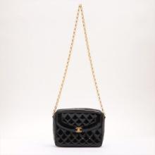 Chanel Black Quilted Patent Leather CC Diana Camera Shoulder Bag