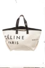 Celine White Canvas with Leather Medium Logo Tote Bag