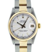 Rolex Ladies Quickset Midsize 31MM 18K Yellow Gold And Steel Silver Index Oyster