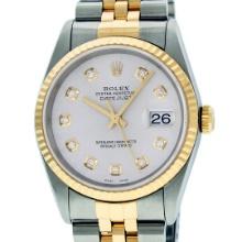 Rolex Mens Two Tone Silver Diamond Datejust Wristwatch 36MM