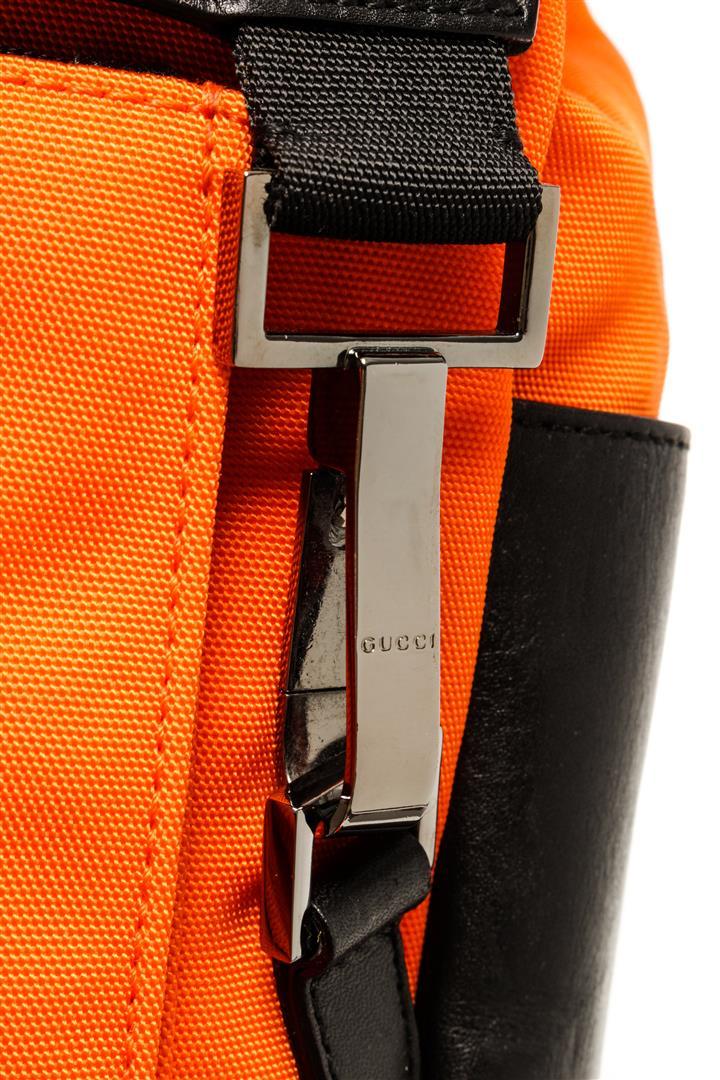 Gucci Black and Orange Leather Nylon Backpack