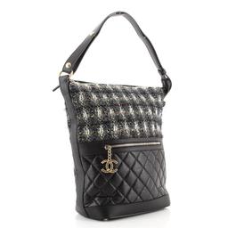 Chanel Casual Style Hobo Tweed and Quilted Aged Calfskin Large Black, Multicolor