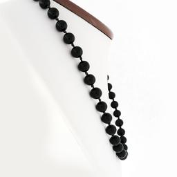Vintage 18" Polished 8mm Black Onyx Bead Necklace w/ 14K Yellow Gold Clasp