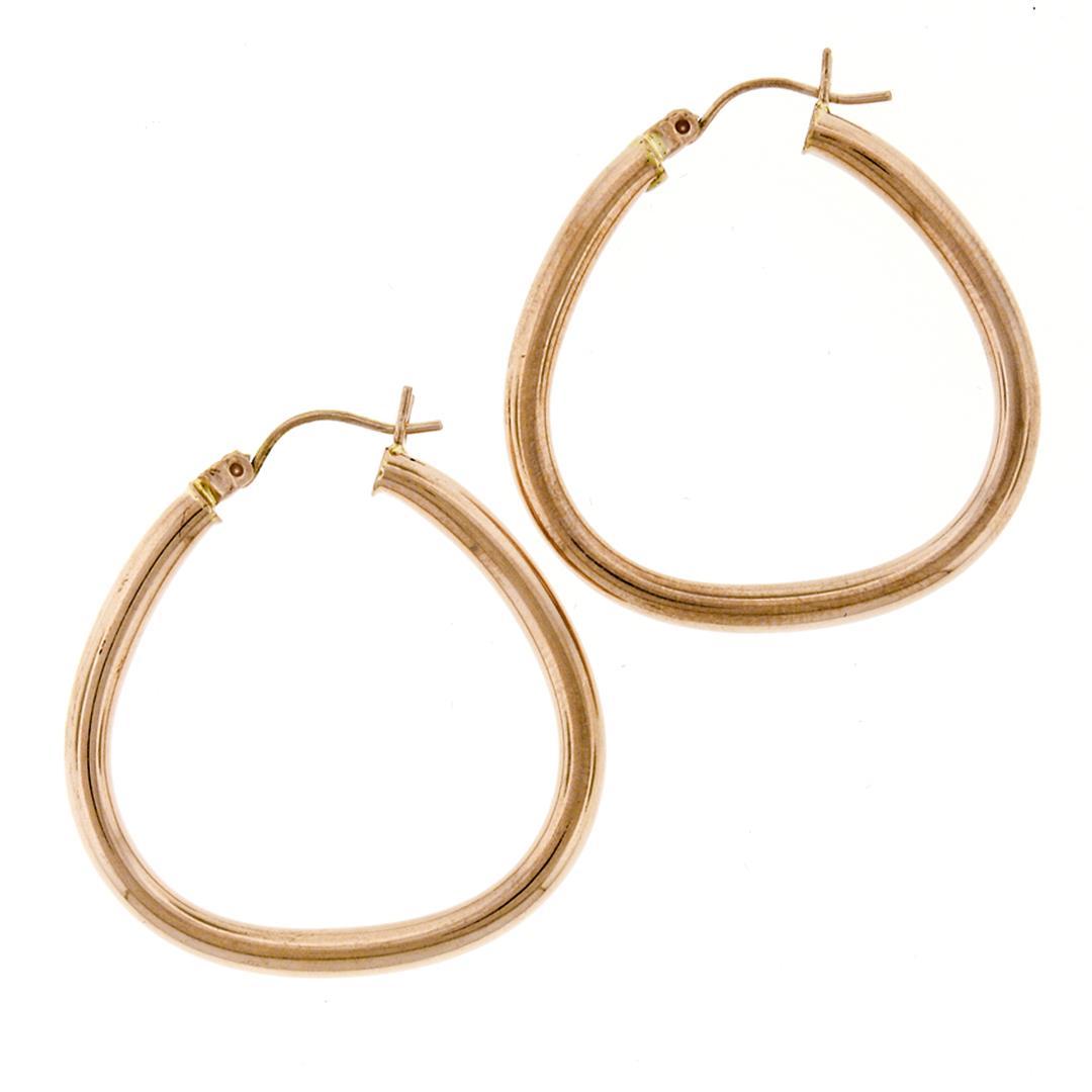 New Plain 14K Rose Gold Puffed High-Polished Rounded Triangle Hoop Snap Earrings