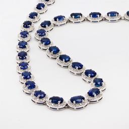 40.89 ctw Blue Sapphire and 6.02 ctw Diamond 14K White Gold Necklace