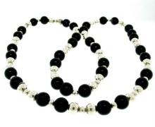 Tiffany & Co. Sterling Silver & Black Onyx Graduated Bead Ball Long 32" Necklace