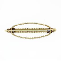 Antique 14k Yellow Gold Square Montana Blue Sapphire & Seed Pearl Bar Pin Brooch