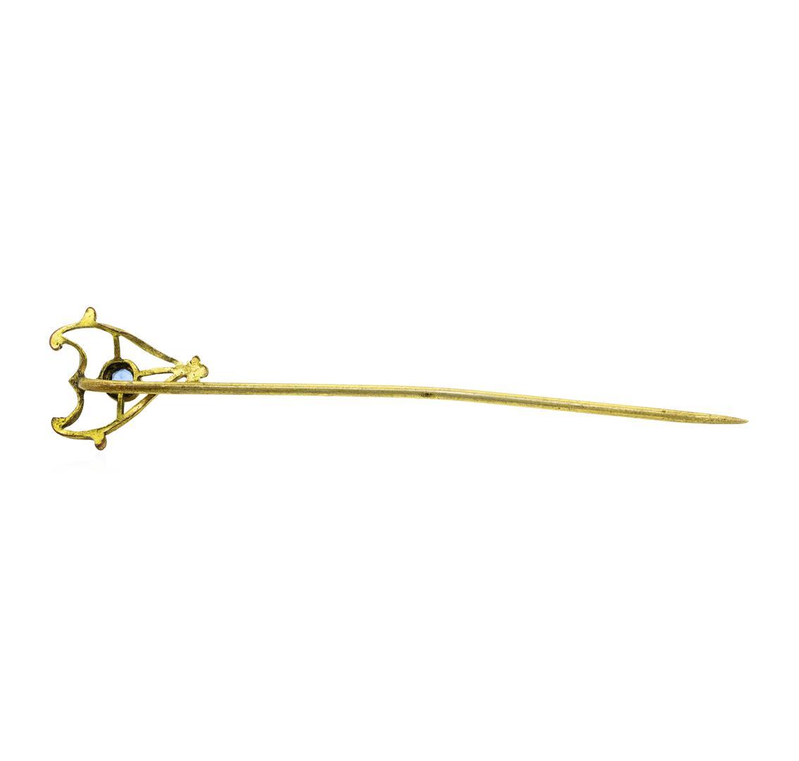 Blue Crystal Stick Pin - Yellow Gold Plated