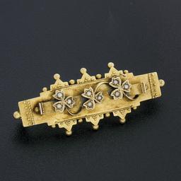 S. Bros Antique Victorian 15K Yellow Gold 3 Clover w/ Seed Pearl Bar Brooch Pin