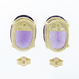 14K Yellow Gold 13.0 ctw Large Oval Prong Set Amethyst Solitaire Stud Earrings