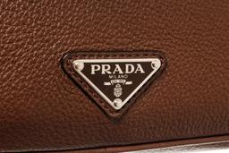 Prada Brown Vitello City Leather Wristlet Zip Pouch