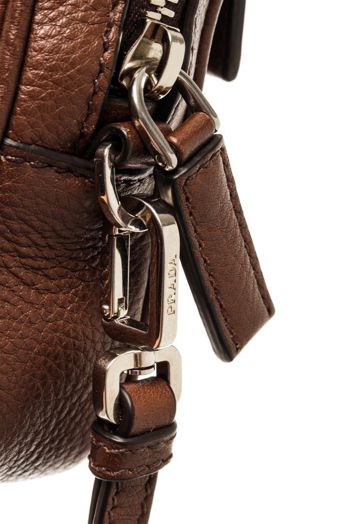 Prada Brown Vitello City Leather Wristlet Zip Pouch