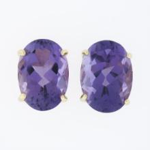 14K Yellow Gold 13.0 ctw Large Oval Prong Set Amethyst Solitaire Stud Earrings